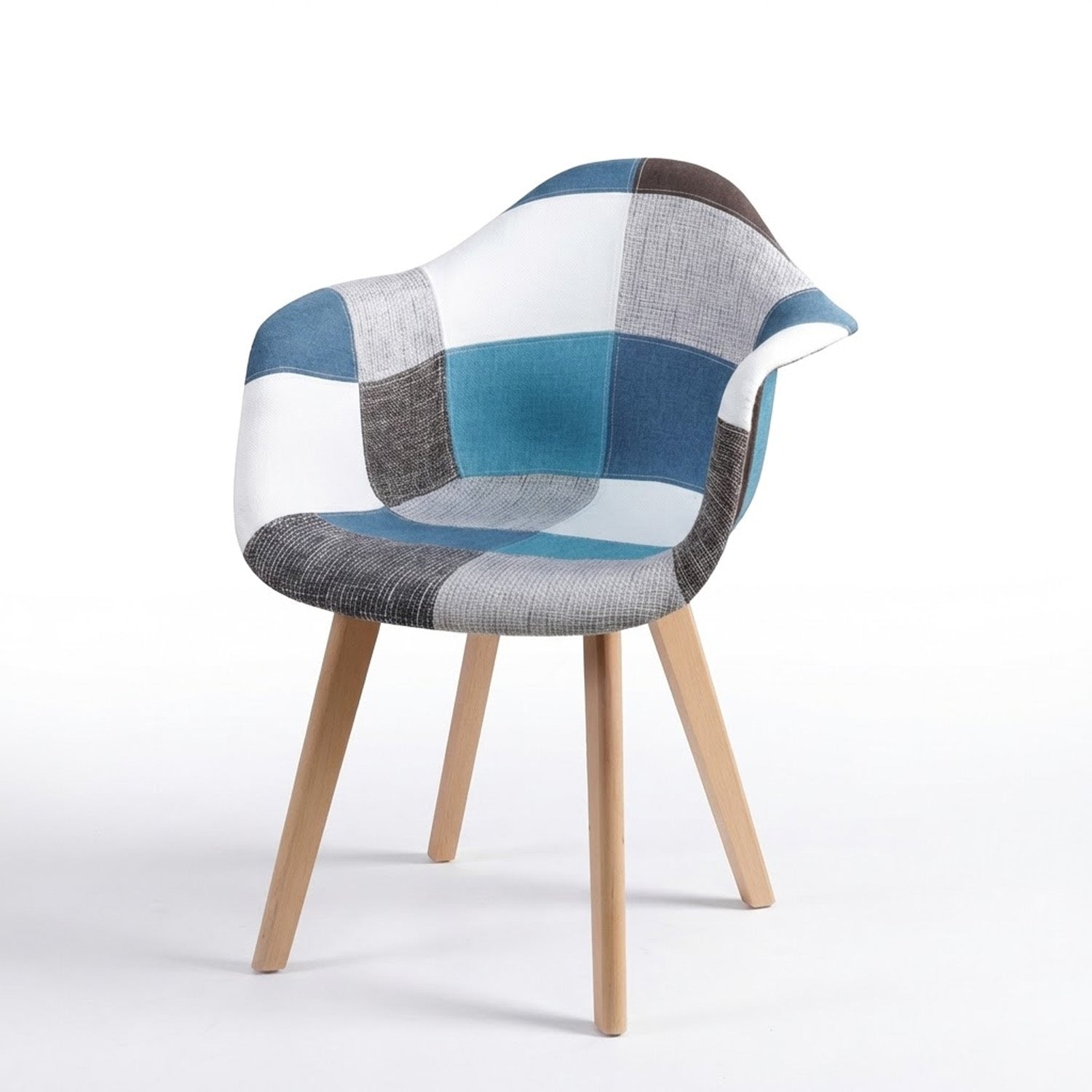 BUYBUY Poltroncina serie Picasso in PP Seduta in spugna ricoperta con stoffa Stile patchwork, piedi in faggio e metallo Colori freddi PIC016