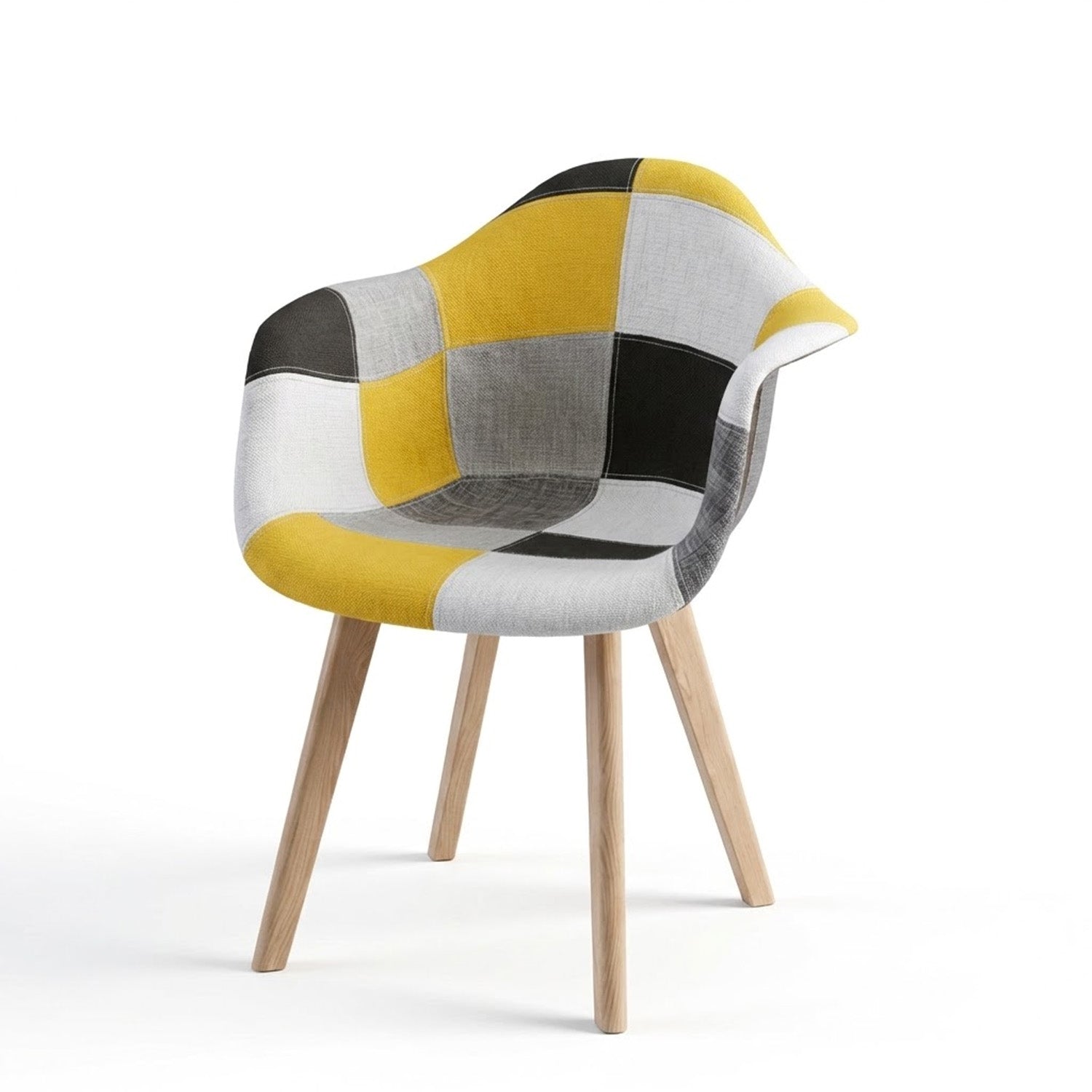 BUYBUY Poltroncina serie Picasso in PP Seduta in spugna ricoperta con stoffa Stile patchwork, piedi in faggio e metallo Colori caldi PIC026