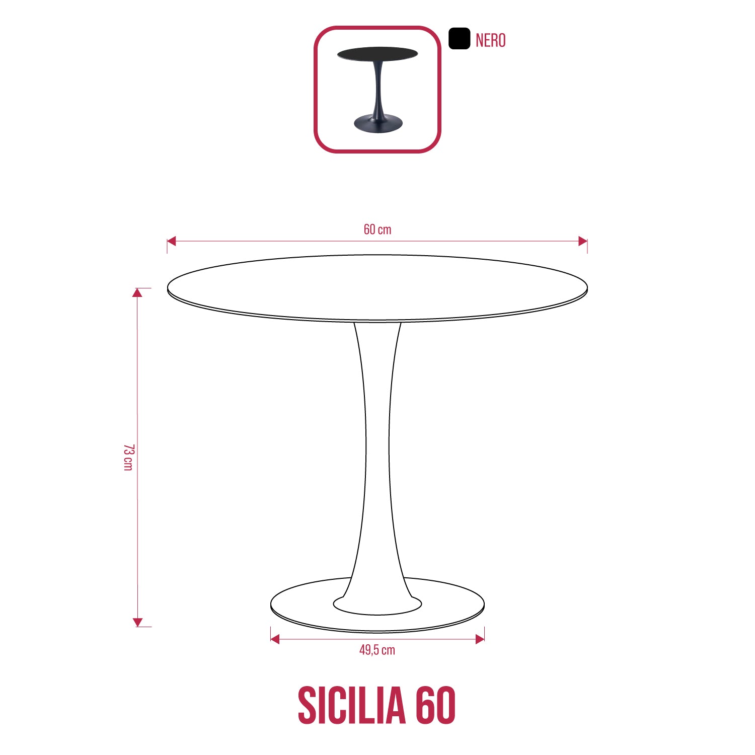 BUYBUY Tavolo Arredamento Tondo 60 cm Diametro SIC60R