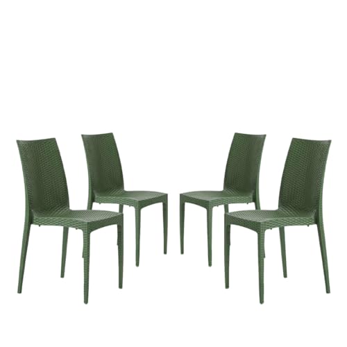 set da 4 Sedie In Plastica Da Giardino E Da Esterno Stile Rattan Verde