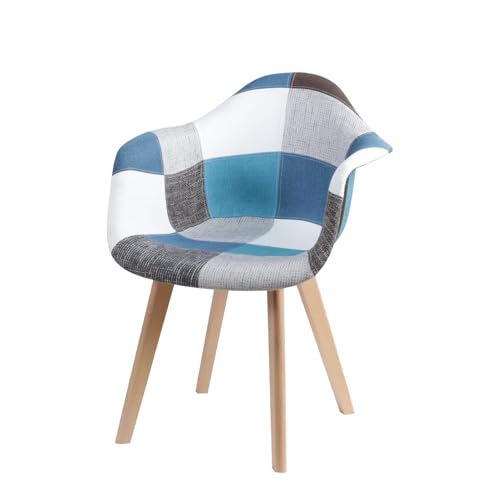 BUYBUY Poltroncina serie Picasso in PP Seduta in spugna ricoperta con stoffa Stile patchwork, piedi in faggio e metallo Colori freddi PIC016