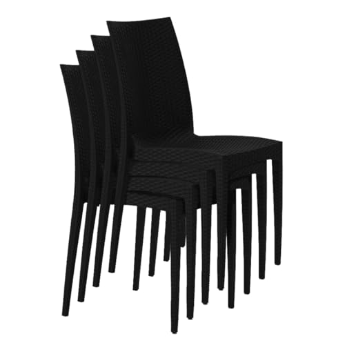 set da 4 Sedie In Plastica Da Giardino E Da Esterno Stile Rattan Nero