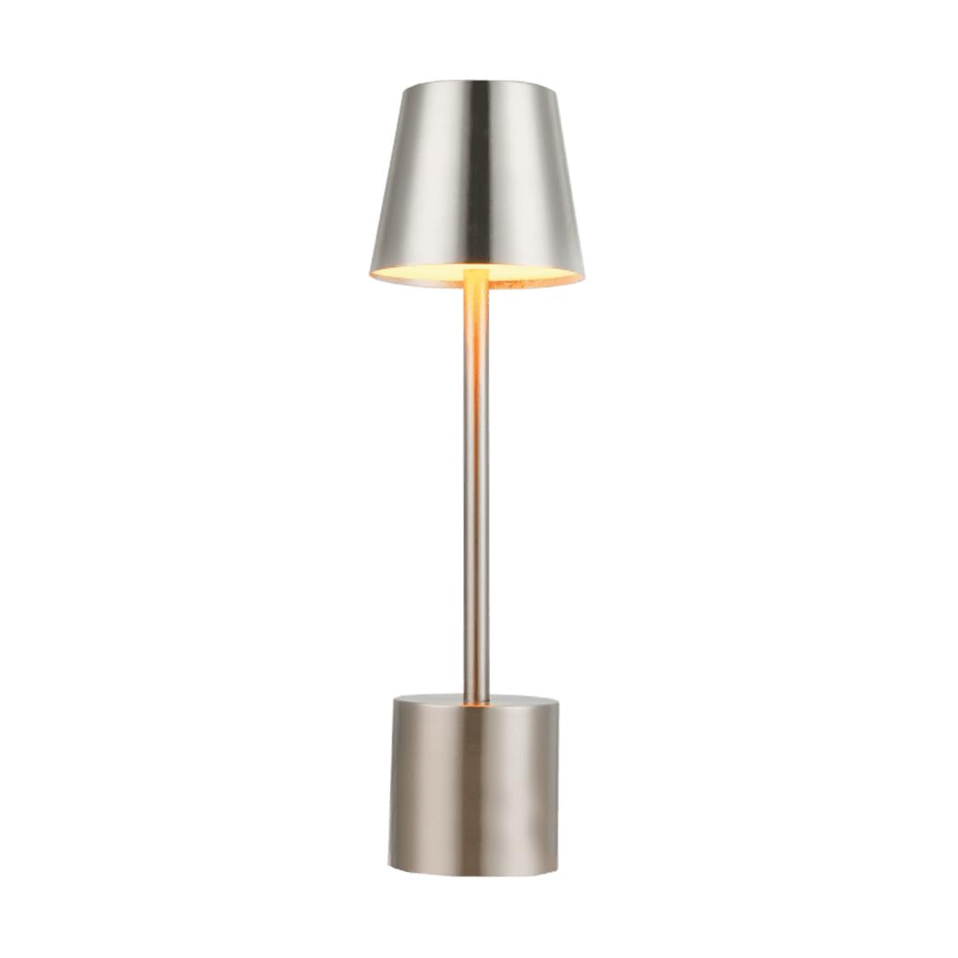 PYRAMIDEA Lampada Argento da Tavolo Senza Fili Ricaricabile con Presa USB, 3 Luci Led Diversa Intensità LRP11S
