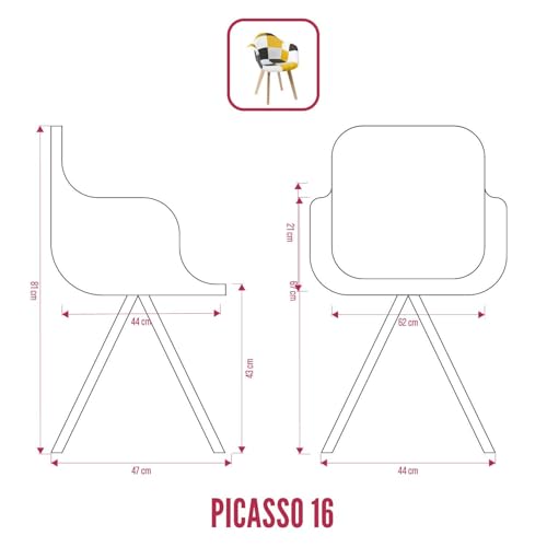 BUYBUY Poltroncina serie Picasso in PP Seduta in spugna ricoperta con stoffa Stile patchwork, piedi in faggio e metallo Colori freddi PIC016