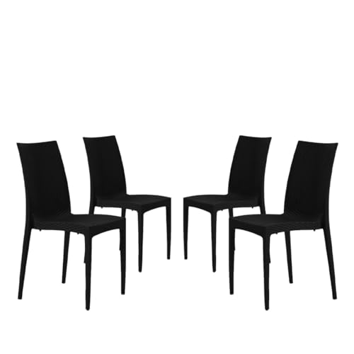 set da 4 Sedie In Plastica Da Giardino E Da Esterno Stile Rattan Nero