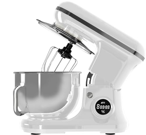 PYRAMIDEA Impastatrice con Display Digitale  8 velocità Testa Sollevabile 1200W con  Funzione Pulse Capienza 5,2L Colore Bianco IP5200W