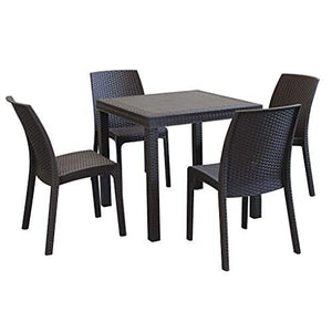 set da 4 Sedie In Plastica Da Giardino E Da Esterno Stile Rattan Nero
