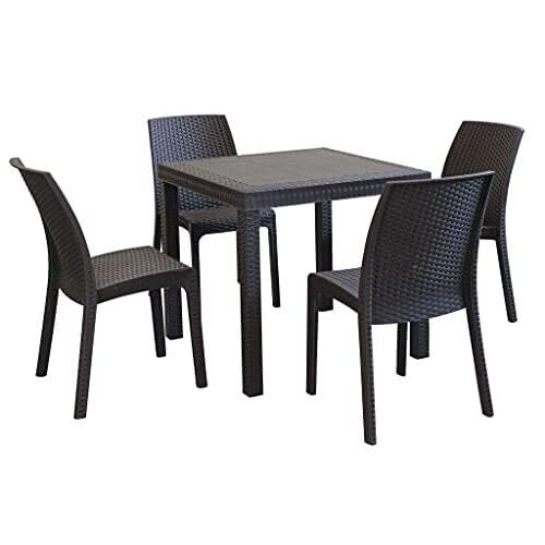set da 4 Sedie In Plastica Da Giardino E Da Esterno Stile Rattan Nero
