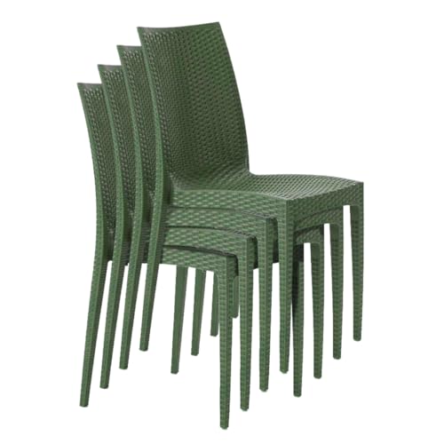 set da 4 Sedie In Plastica Da Giardino E Da Esterno Stile Rattan Verde