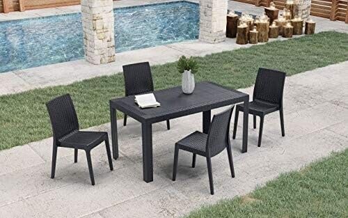 set da 4 Sedie In Plastica Da Giardino E Da Esterno Stile Rattan Nero