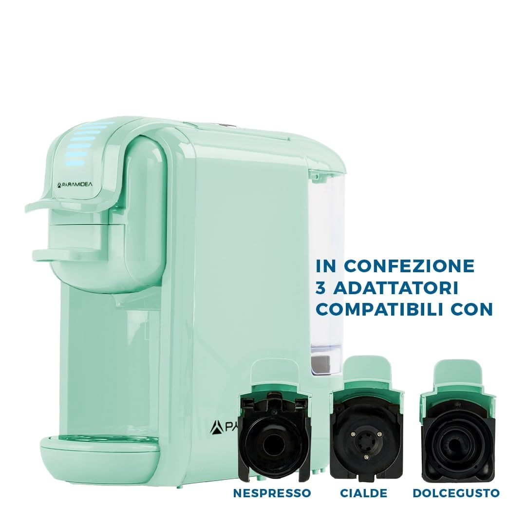 PYRAMIDEA Macchina per Caffè 3 in 1 Digitale Compatibile con Nespresso Dolcegusto e Cialde Bevande Fredde da 0,6L Verde ICP311GPLUS