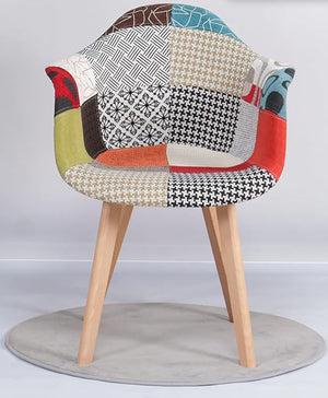 BUYBUY Poltroncina serie Picasso in PP con seduta in spugna ricoperta con stoffa in stile patchwork, piedi in legno di faggio Patchwork PIC006