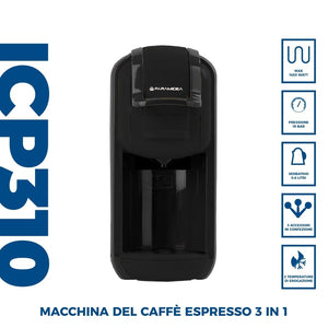 PYRAMIDEA Macchina per Caffè  3 in 1 Compatibile Nespresso Dolcegusto e Cialde Bevande Fredde da 0,6L Nero