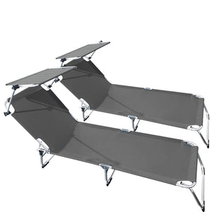 buybuy Lettini Mare Stabilimento Pieghevoli In Alluminio 3 Posizioni Con Tetto Parasole E Rivestimento In Textilene Grigio Spiaggia Piscina E Giardino Set Da 2