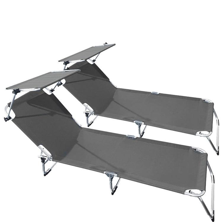 buybuy Lettini Mare Stabilimento Pieghevoli In Alluminio 3 Posizioni Con Tetto Parasole E Rivestimento In Textilene Grigio Spiaggia Piscina E Giardino Set Da 2