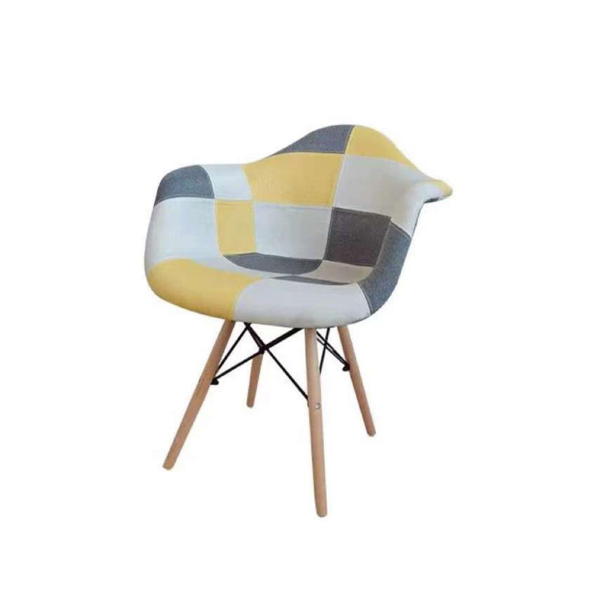 BUYBUY Poltroncina serie Picasso in PP Seduta in spugna ricoperta con stoffa Stile patchwork, piedi in faggio e metallo Colori caldi PIC025