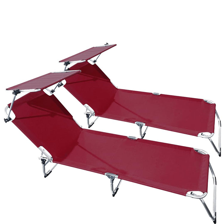 buybuy Lettini Mare Stabilimento Pieghevoli in Alluminio 3 Posizioni Con Tetto Parasole E Rivestimento In Textilene Rosso Spiaggia Piscina E Giardino Set Da 2