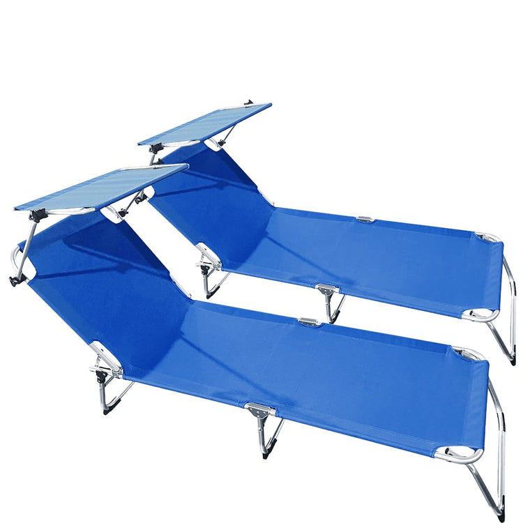 buybuy Lettini Mare Stabilimento Pieghevoli in Alluminio 3 Posizioni Con Tetto Parasole E Rivestimento In Textilene Blu Spiaggia Piscina E Giardino Set Da 2