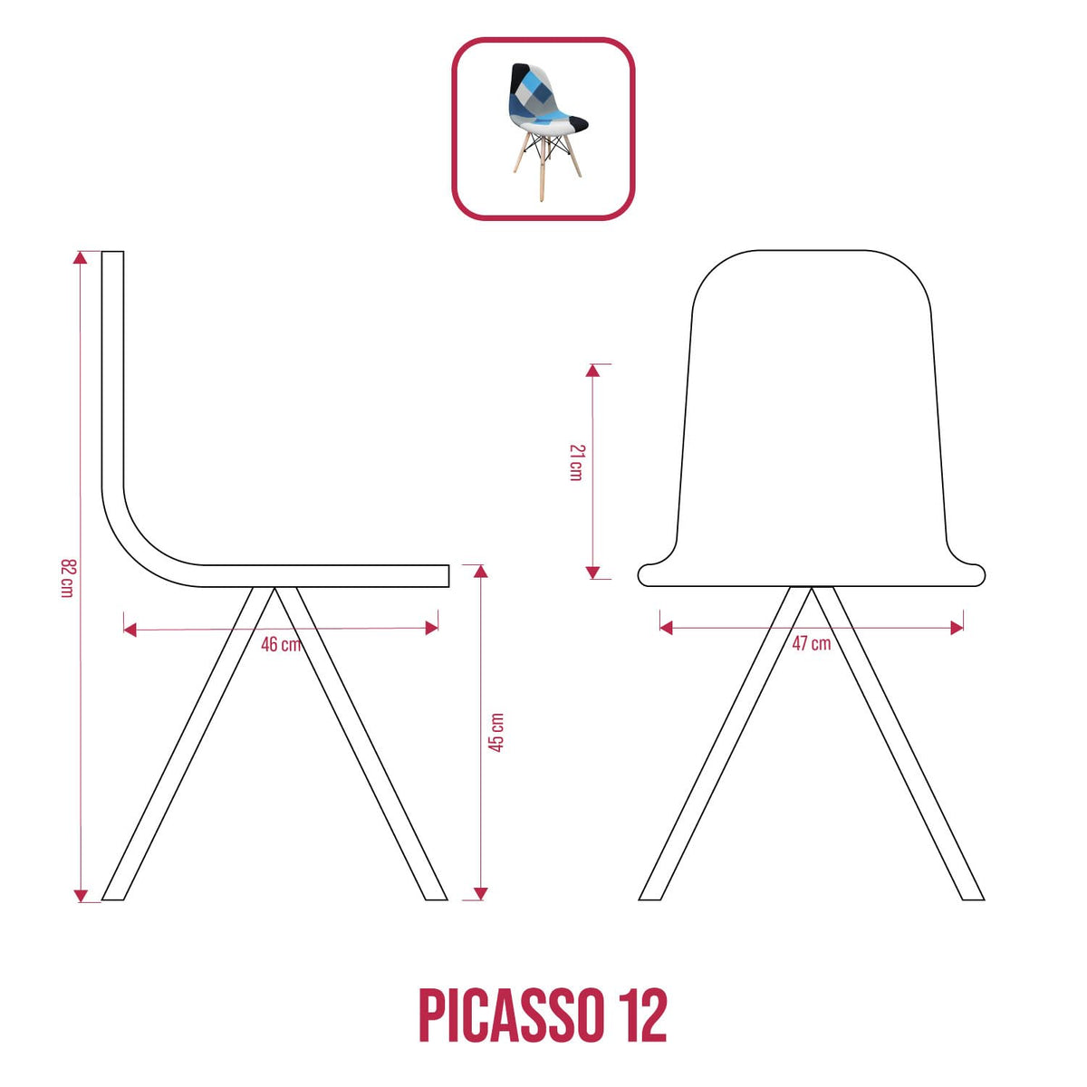 BUYBUY Sedia serie Picasso in PP con seduta in spugna ricoperta con stoffa in stile patchwork, piedi in legno di faggio e metallo Patchwork PIC012