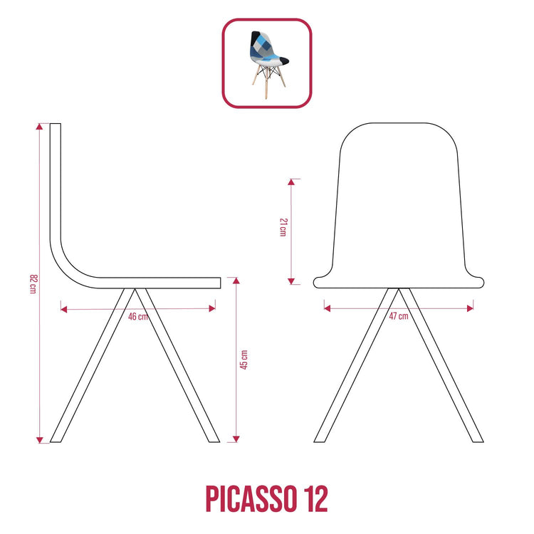 BUYBUY Sedia serie Picasso in PP con seduta in spugna ricoperta con stoffa in stile patchwork, piedi in legno di faggio e metallo Patchwork PIC012