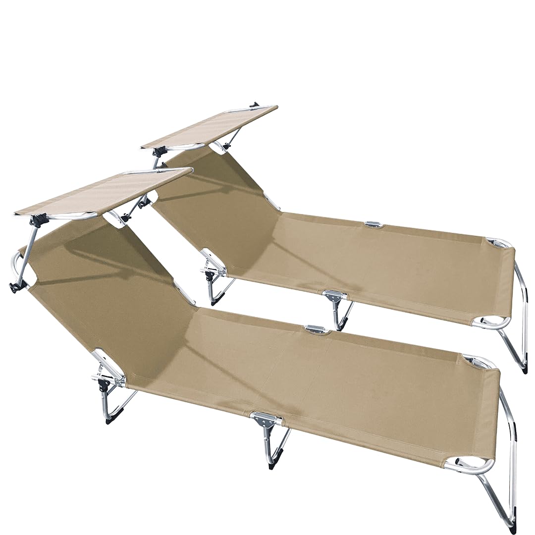 buybuy Lettini Mare Stabilimento Pieghevoli In Alluminio 3 Posizioni Con Tetto Parasole E Rivestimento In Textilene Beige Spiaggia Piscina E Giardino Set Da 2