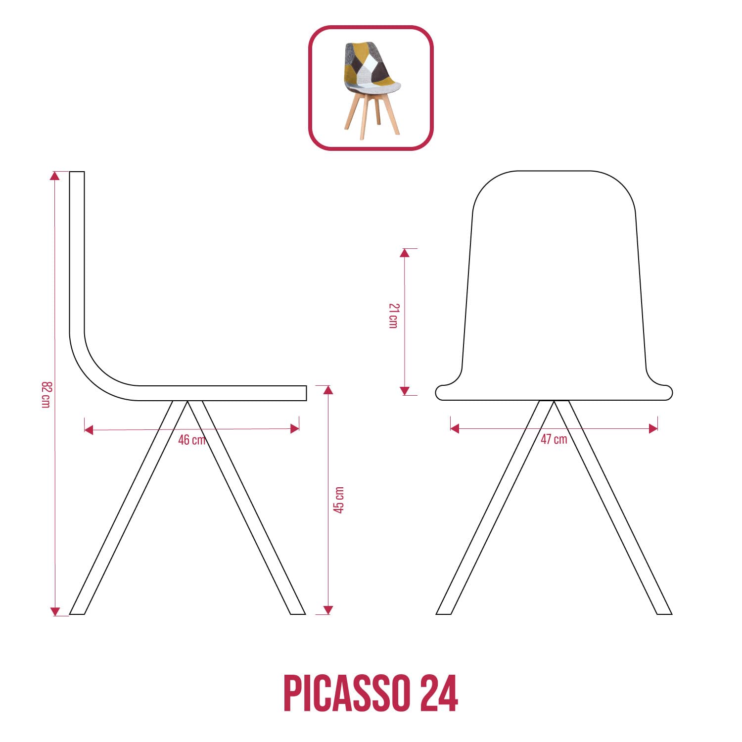 BUYBUY Sedia serie Picasso in PP con seduta in spugna ricoperta con stoffa in stile patchwork, piedi in legno di faggio e metallo Patchwork PIC024