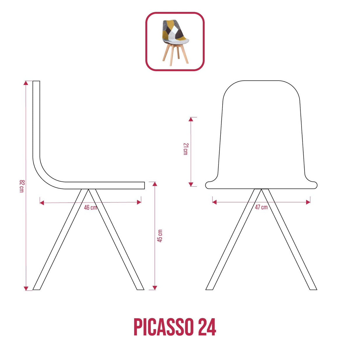 BUYBUY Sedia serie Picasso in PP con seduta in spugna ricoperta con stoffa in stile patchwork, piedi in legno di faggio e metallo Patchwork PIC024