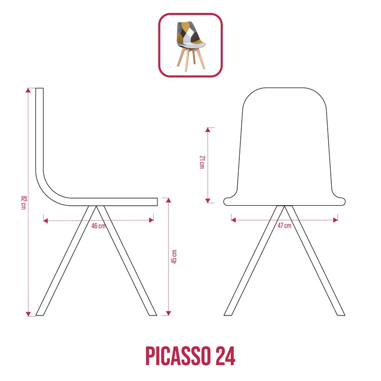 BUYBUY Sedia serie Picasso in PP con seduta in spugna ricoperta con stoffa in stile patchwork, piedi in legno di faggio e metallo Patchwork PIC024