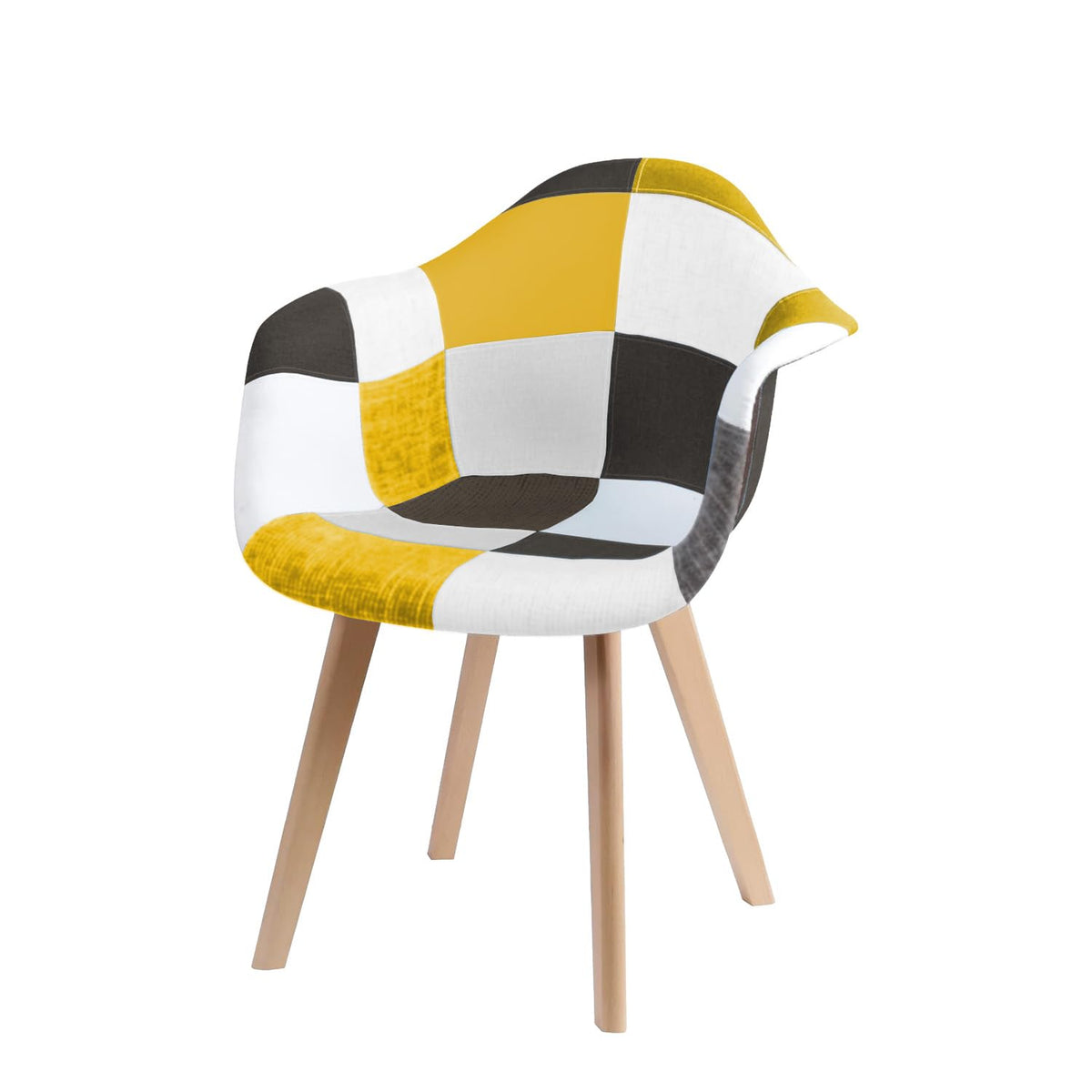 BUYBUY Poltroncina serie Picasso in PP Seduta in spugna ricoperta con stoffa Stile patchwork, piedi in faggio e metallo Colori caldi PIC026