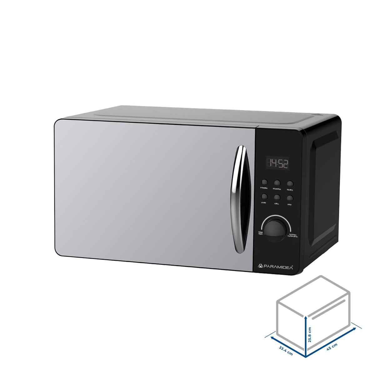 PYRAMIDEA Forno a Microonde Digitale con Porta a Specchio 20L Potenza 800W Colore Perla FOM202W