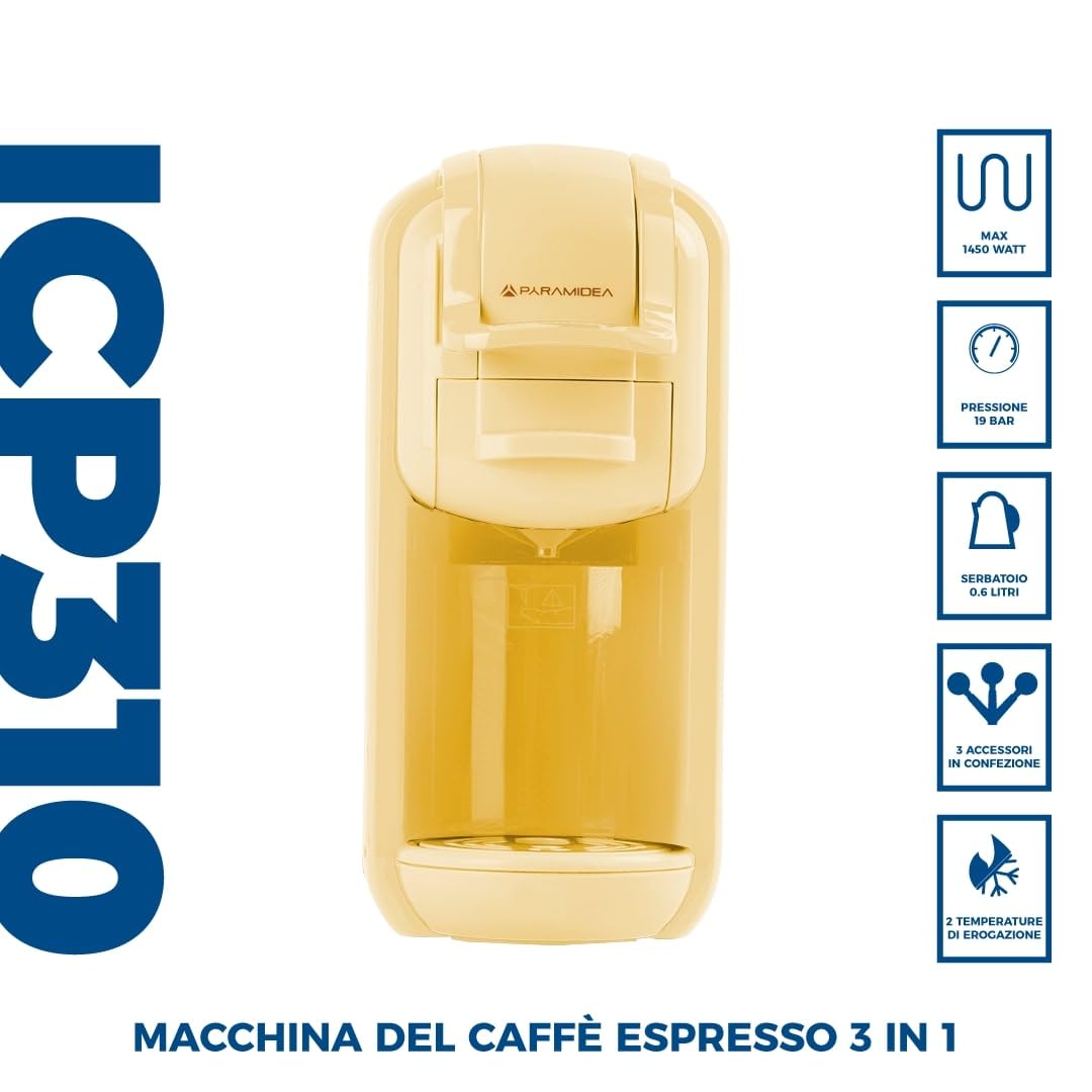 PYRAMIDEA Macchina per Caffè  3 in 1 Compatibile Nespresso Dolcegusto e Cialde Bevande Fredde da 0,6L Crema