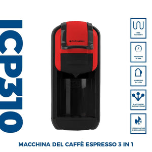 PYRAMIDEA Macchina per Caffè  3 in 1 Compatibile Nespresso Dolcegusto e Cialde Bevande Fredde da 0,6L Rosso