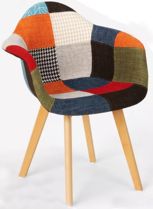BUYBUY Poltroncina serie Picasso in PP con seduta in spugna ricoperta con stoffa in stile patchwork, piedi in legno di faggio Patchwork PIC006