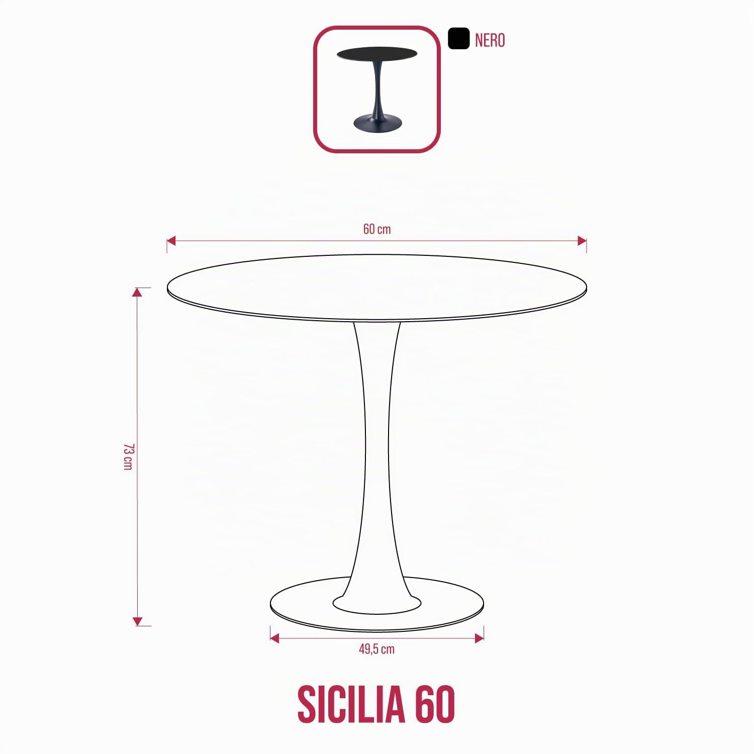 BUYBUY Tavolo Arredamento Tondo 60 cm Diametro SIC60R