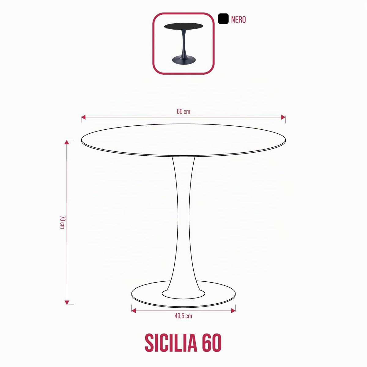 BUYBUY Tavolo Arredamento Tondo 60 cm Diametro SIC60R