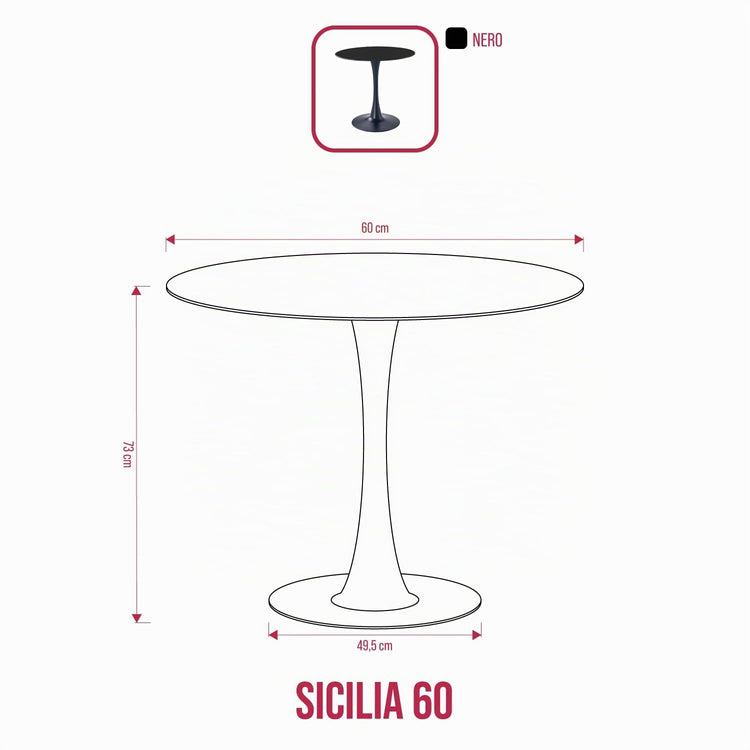 BUYBUY Tavolo Arredamento Tondo 60 cm Diametro SIC60R