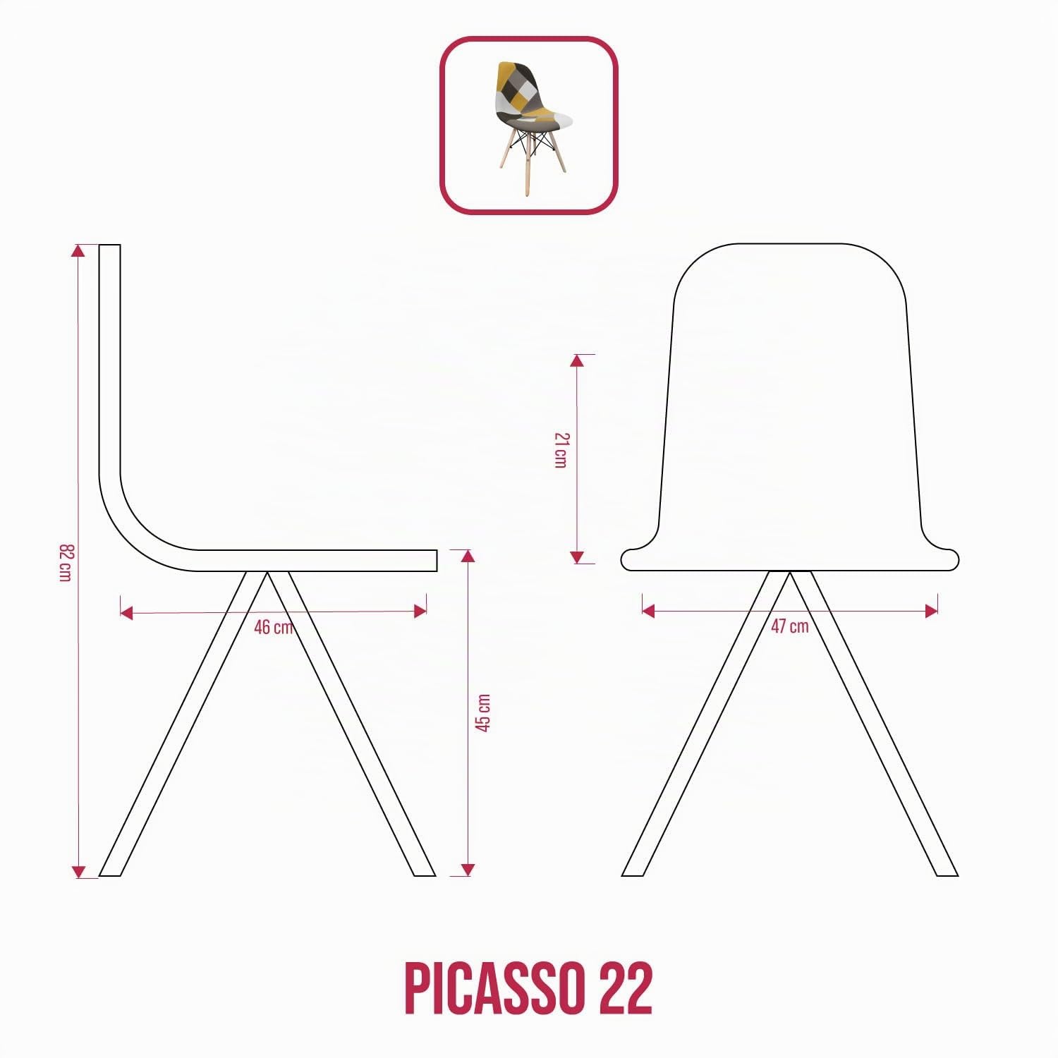 BUYBUY Sedia serie Picasso in PP con seduta in spugna ricoperta con stoffa in stile patchwork, piedi in legno di faggio e metallo Patchwork PIC022