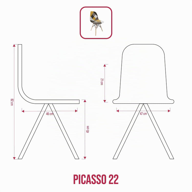 BUYBUY Sedia serie Picasso in PP con seduta in spugna ricoperta con stoffa in stile patchwork, piedi in legno di faggio e metallo Patchwork PIC022