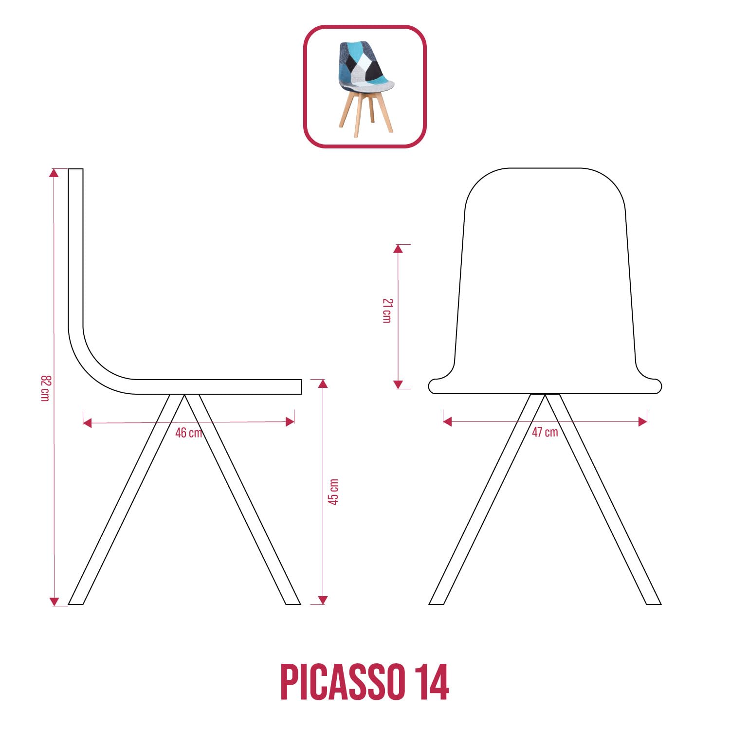 BUYBUY Sedia serie Picasso in PP con seduta in spugna ricoperta con stoffa in stile patchwork, piedi in legno di faggio e metallo Patchwork PIC014