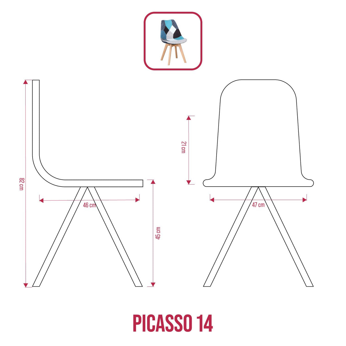 BUYBUY Sedia serie Picasso in PP con seduta in spugna ricoperta con stoffa in stile patchwork, piedi in legno di faggio e metallo Patchwork PIC014
