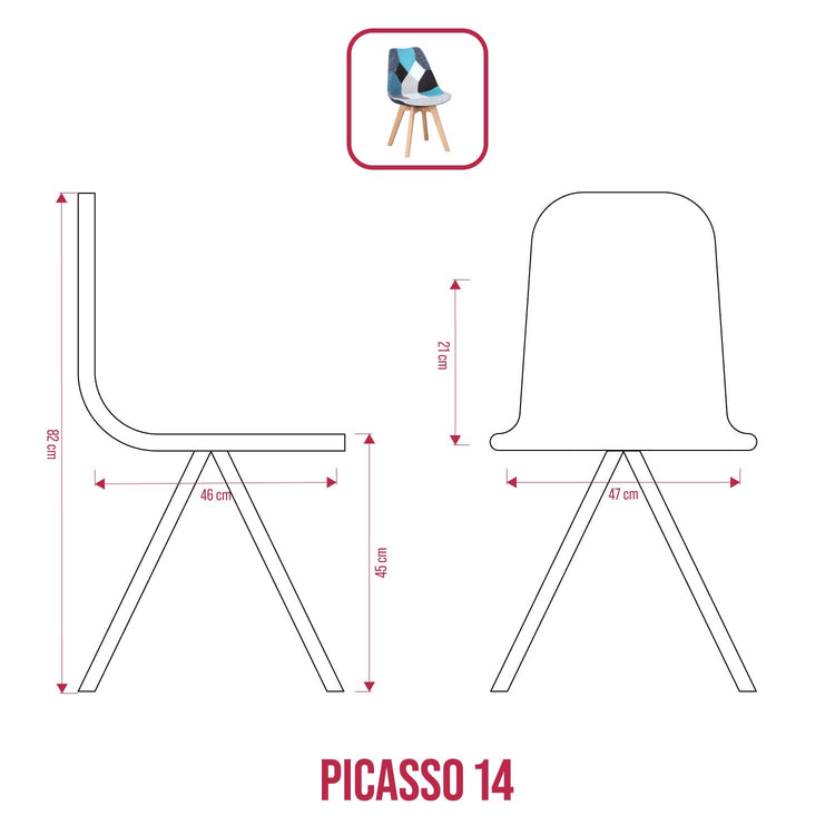 BUYBUY Sedia serie Picasso in PP con seduta in spugna ricoperta con stoffa in stile patchwork, piedi in legno di faggio e metallo Patchwork PIC014
