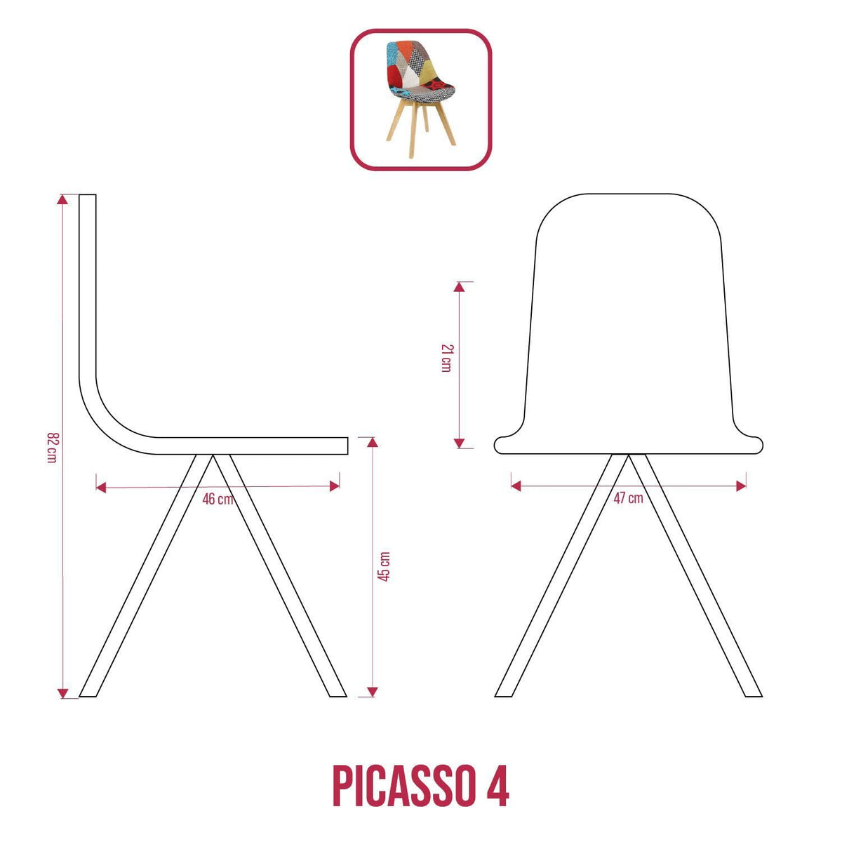BUYBUY Sedia serie Picasso  in PP con seduta in spugna ricoperta con stoffa in stile patchwork, piedi in legno di faggio Patchwork PIC004