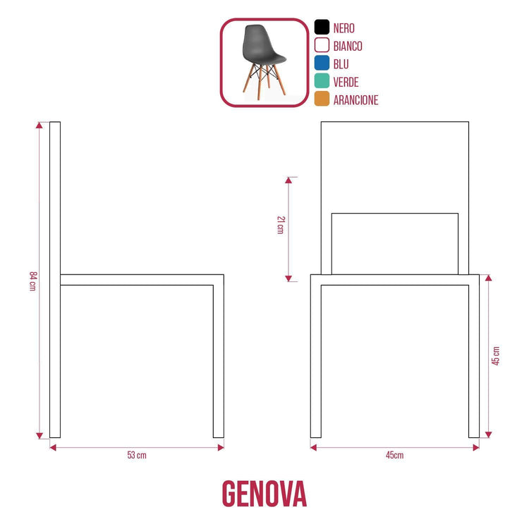BUYBUY Sedia GENOVA in PP con piedi in legno di faggio e metallo Blu GEN001LB