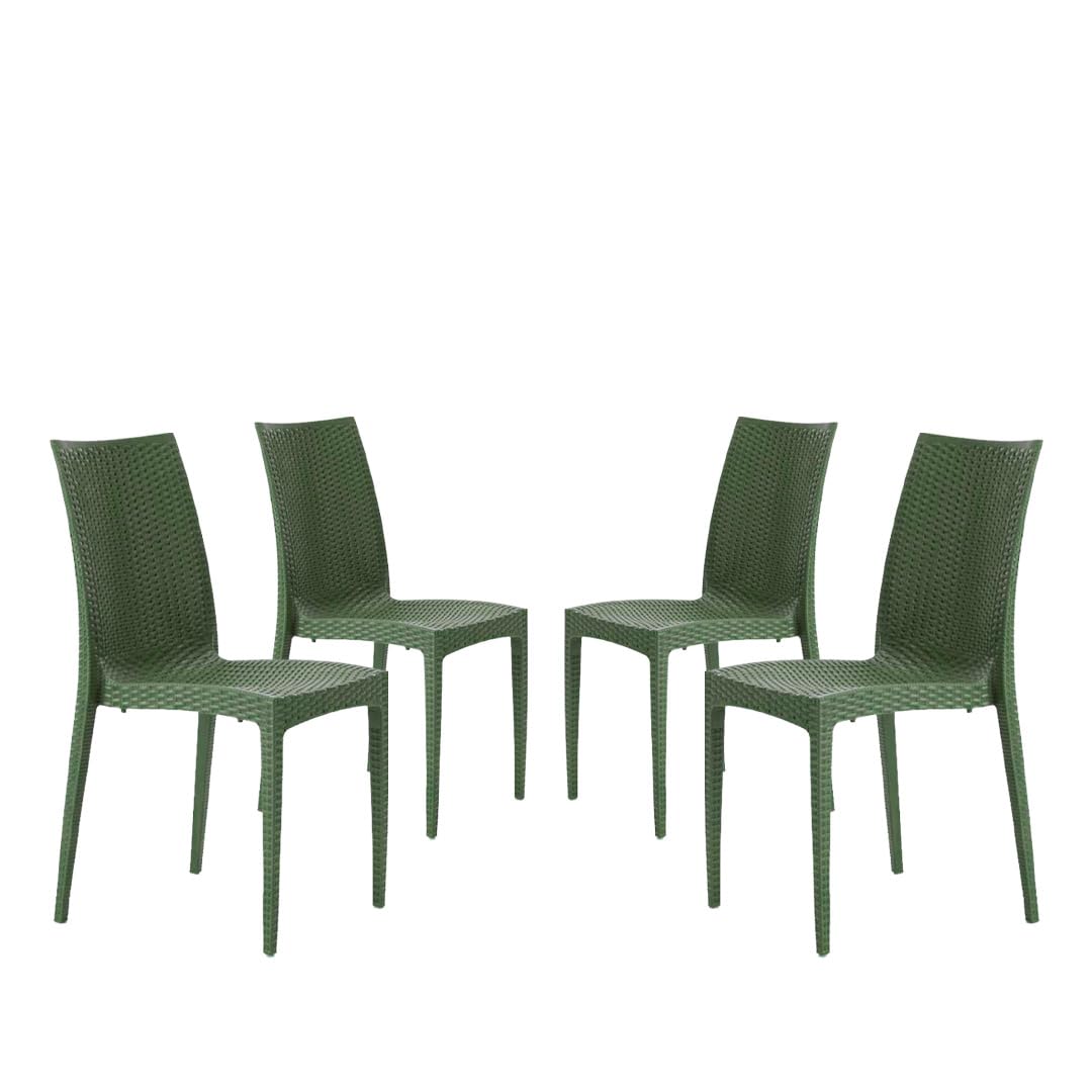 BUYBUY Kit composto da 4 Sedie In PP stile Rattan Da Giardino colore  Verde giardino scuro