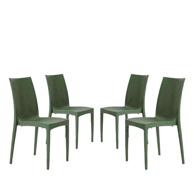 BUYBUY Kit composto da 4 Sedie In PP stile Rattan Da Giardino colore  Verde giardino scuro