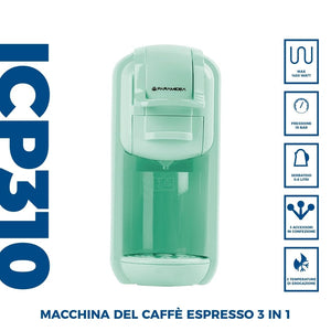 PYRAMIDEA Macchina per Caffè  3 in 1 Compatibile Nespresso Dolcegusto e Cialde Bevande Fredde da 0,6L Verde