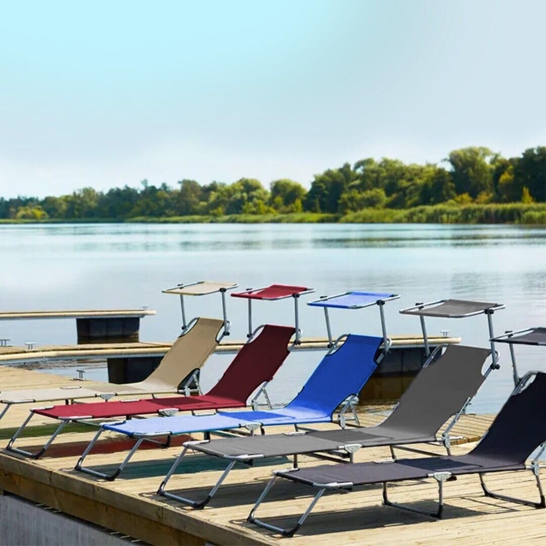 buybuy Lettini Mare Stabilimento Pieghevoli In Alluminio 3 Posizioni Con Tetto Parasole E Rivestimento In Textilene Beige Spiaggia Piscina E Giardino Set Da 2