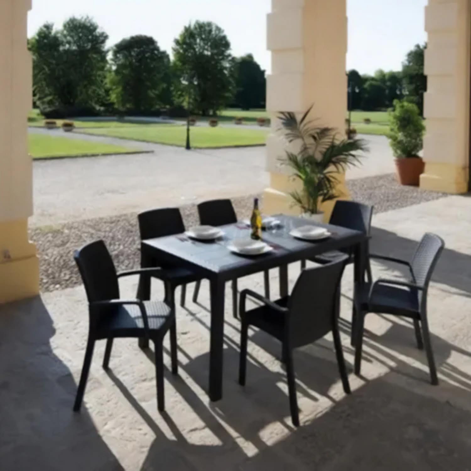 BUYBUY KIT 12 SEDIE NERE RATTAN CON BRACCIOLI