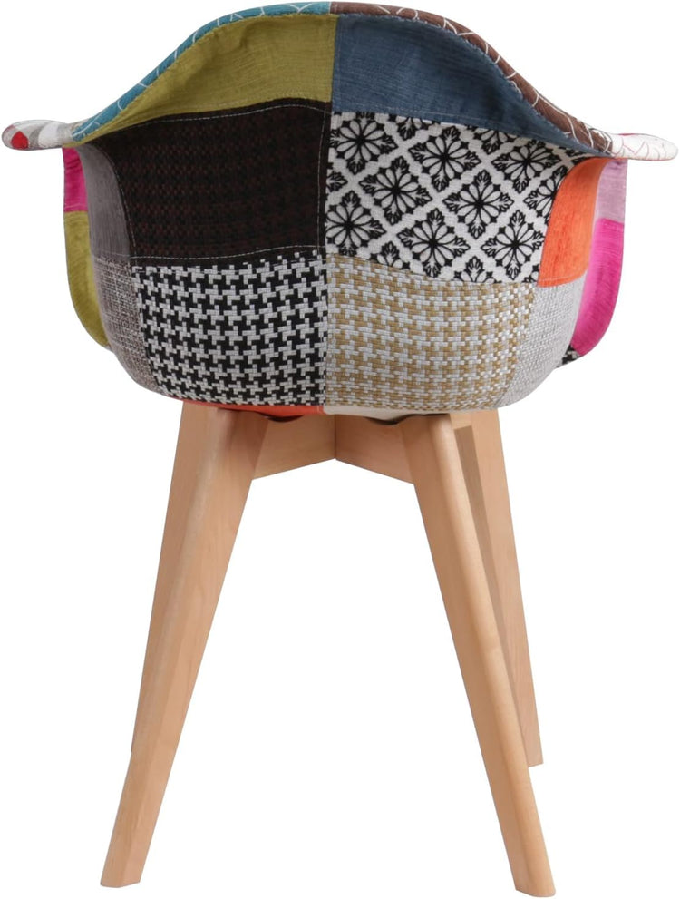 BUYBUY Poltroncina serie Picasso in PP con seduta in spugna ricoperta con stoffa in stile patchwork, piedi in legno di faggio Patchwork PIC006