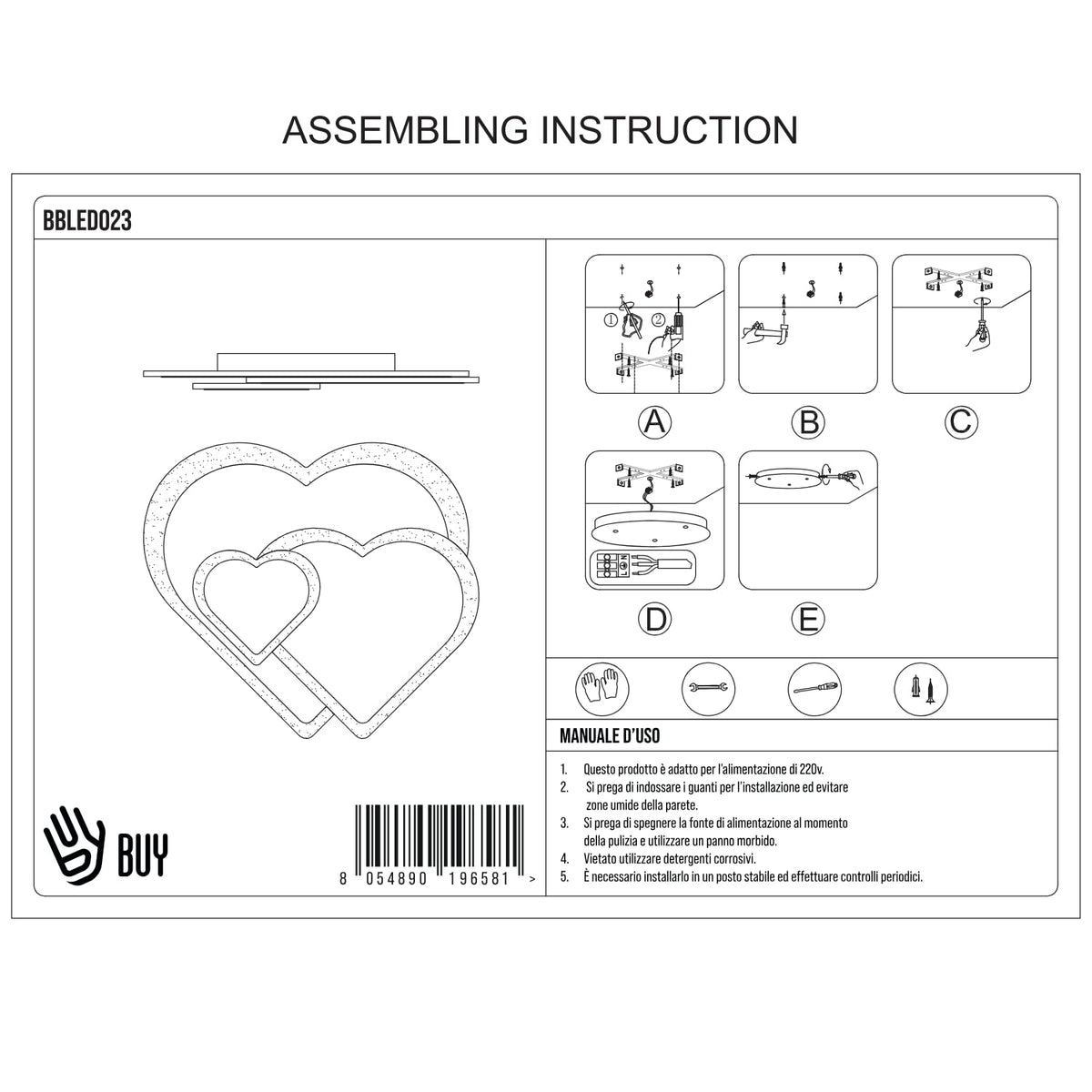 BUYBUY Lampadario LED 74W, Telecomando 2.4G, Luce Regolabile 4600lm BBLED023